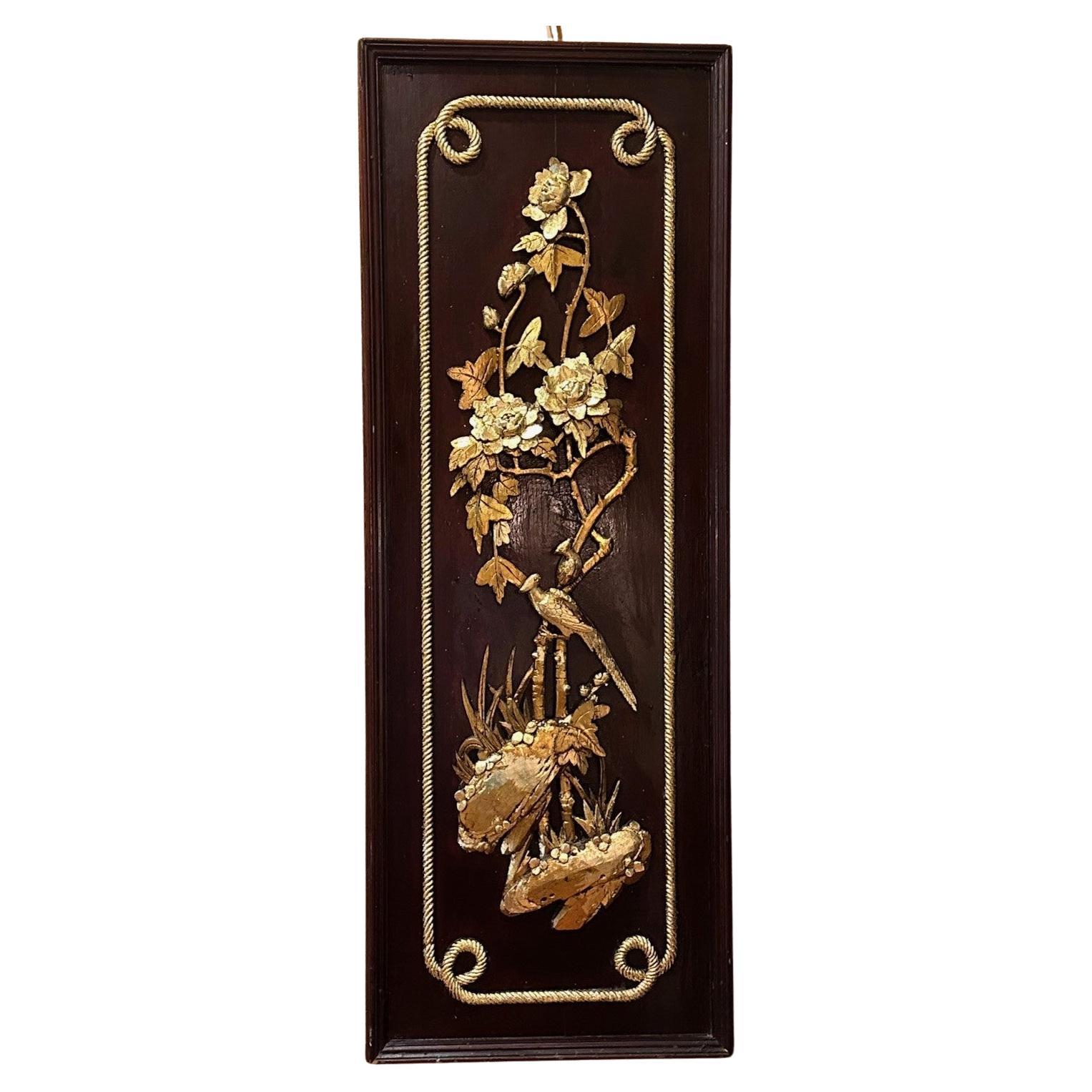 Vintage Chinese Large Hand Carved and Gilded Wood Panel