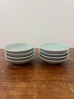 Vintage Chinese Longquan Celadon Koi Fish Small Plates - Set of 8