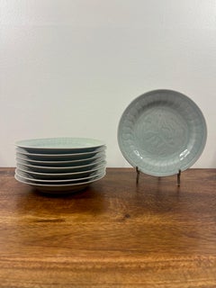 Vintage Chinese Longquan Celadon Koi Plates - Set of 8
