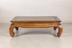 Vintage Chinese Low Kang Two-Tone Elm Coffee Table with Curved Legs