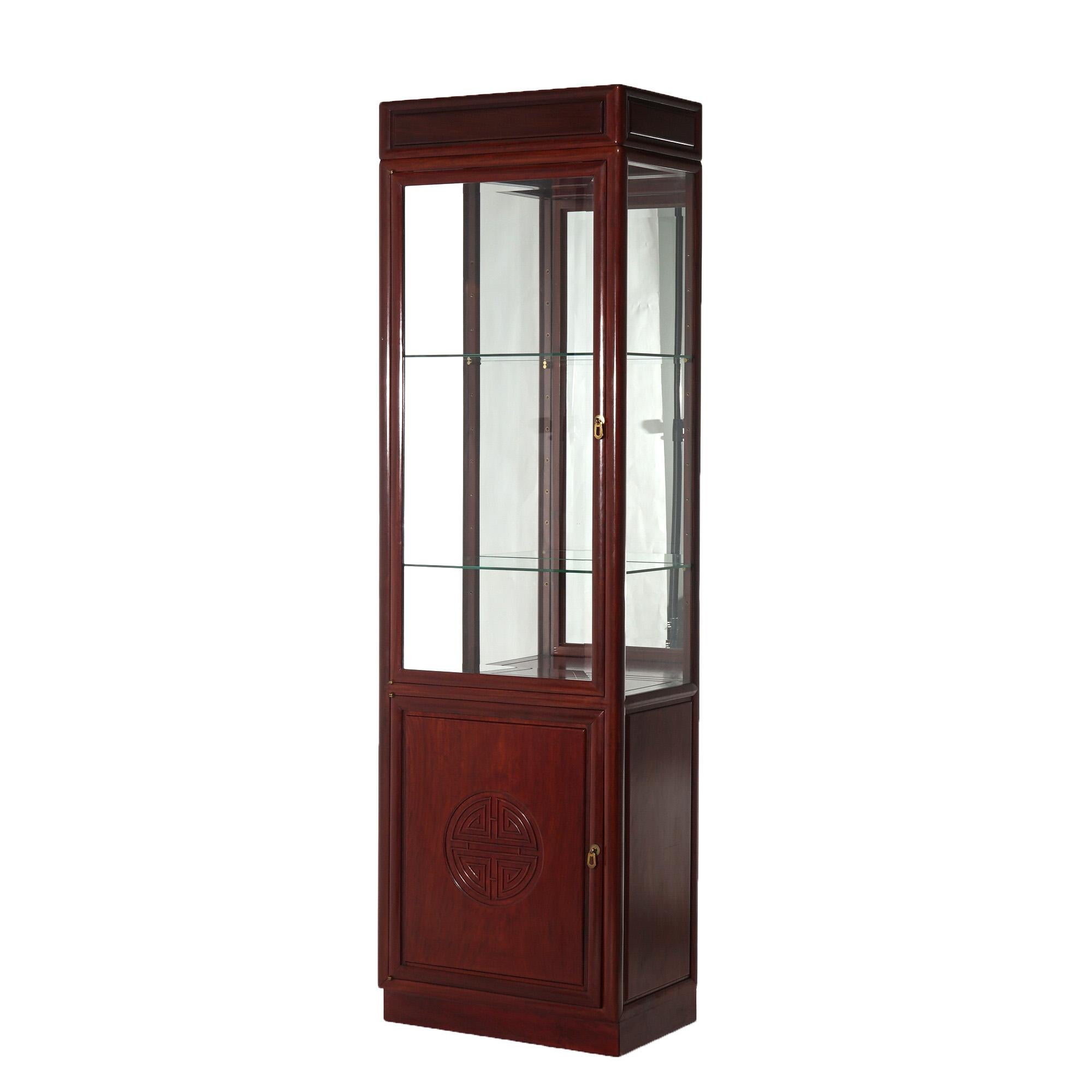 20th Century Vintage Chinese Mahogany Display Case with Lower Blind Door Cabinet C1960 For Sale