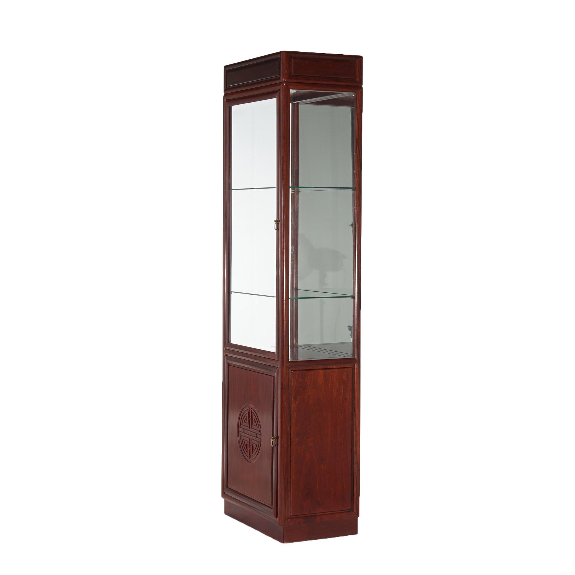 Vintage Chinese Mahogany Display Case with Lower Blind Door Cabinet C1960 For Sale 1