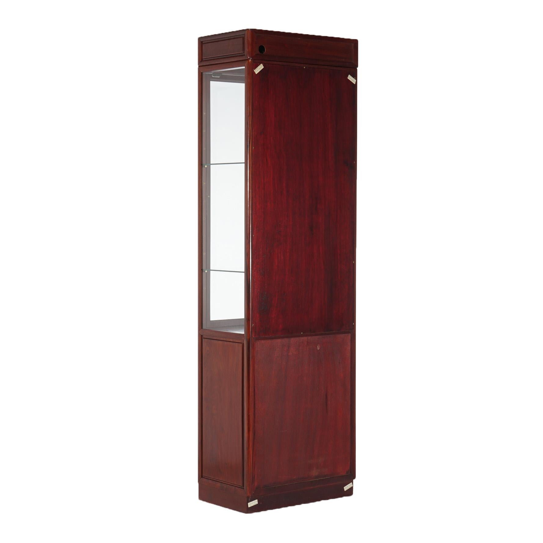 Vintage Chinese Mahogany Display Case with Lower Blind Door Cabinet C1960 For Sale 2