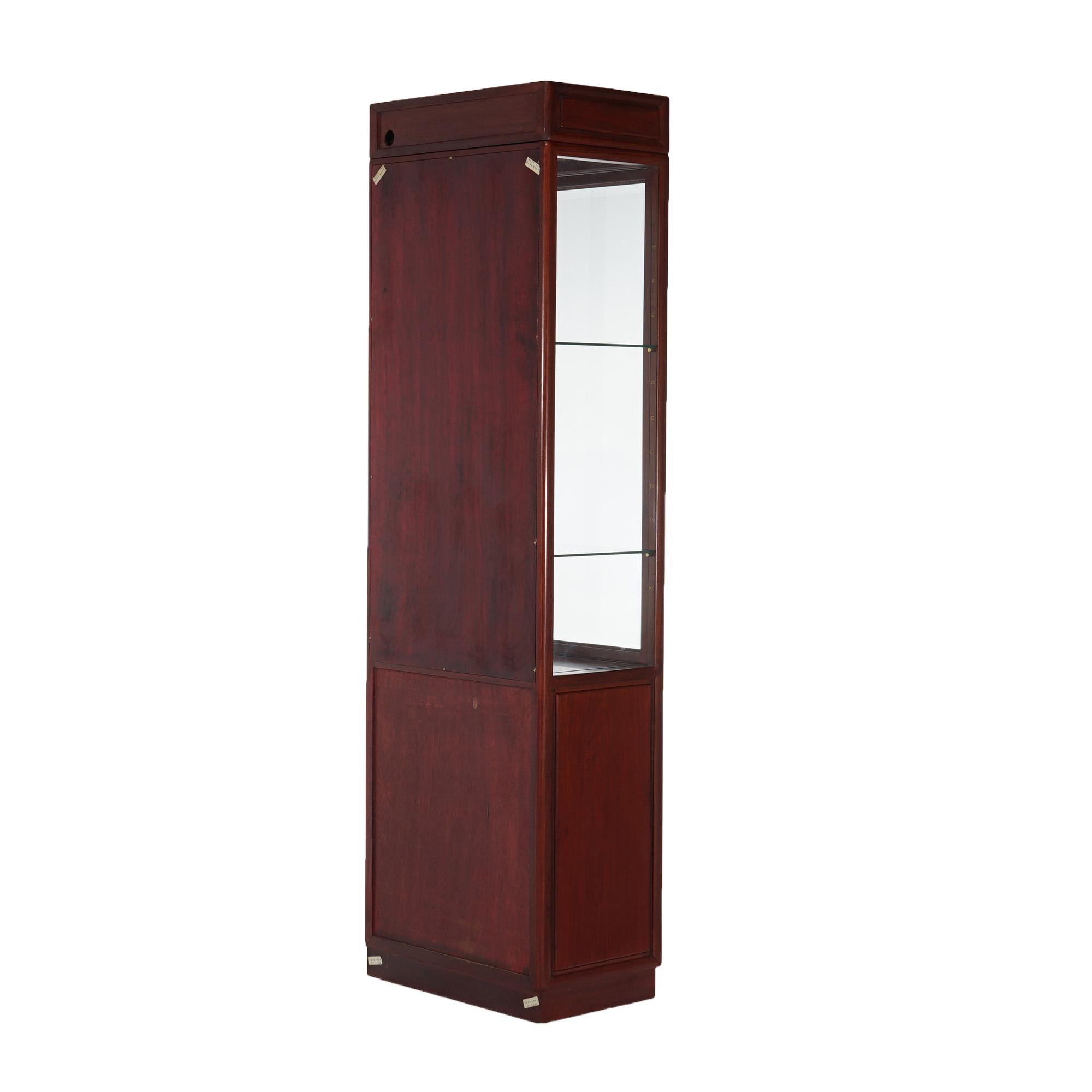 Vintage Chinese Mahogany Display Case with Lower Blind Door Cabinet C1960 For Sale 3