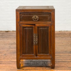 Midcentury Two-Toned Side Chest with Single Drawer and Double Doors