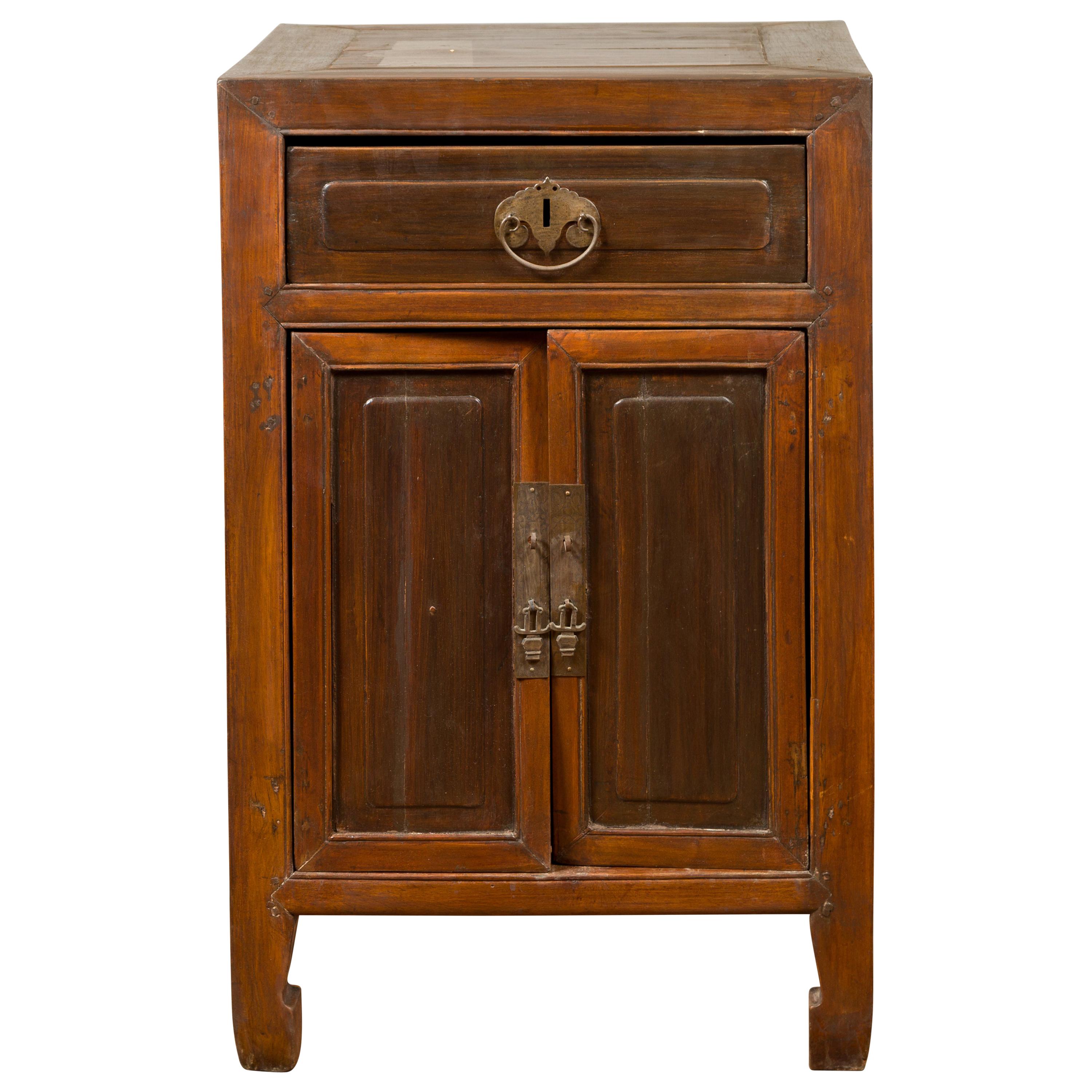 Vintage Chinese Midcentury TwoToned Side Table with Drawer and Double