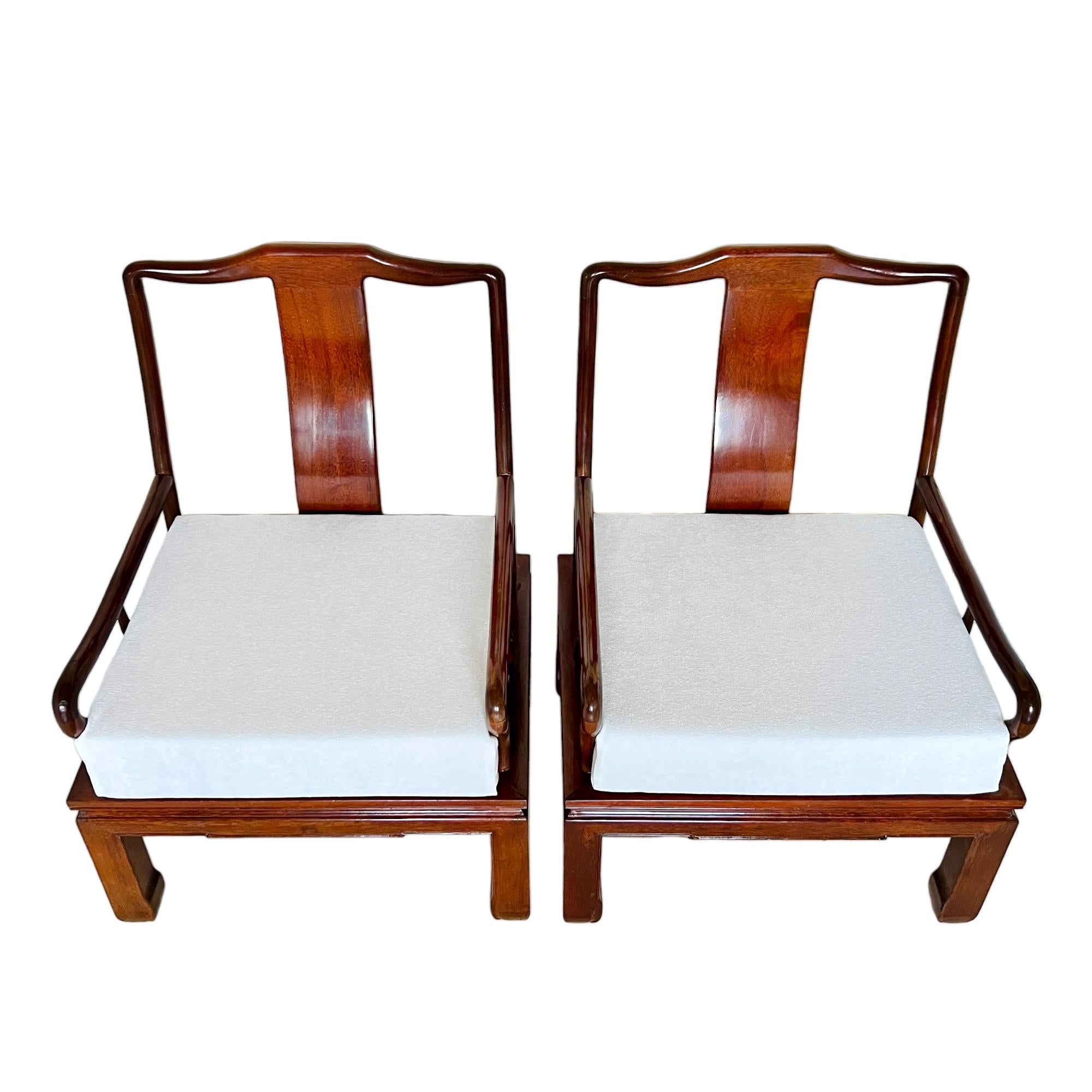 Carved Vintage Chinese Ming Style Arm Chairs, a Pair For Sale