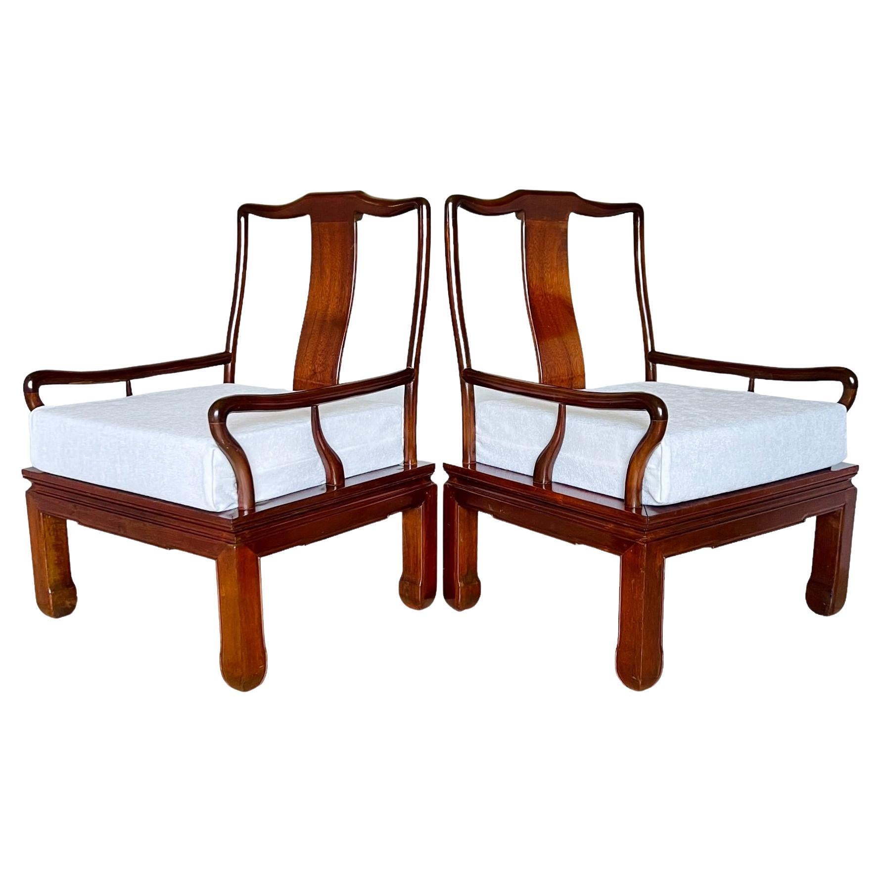 Vintage Chinese Ming Style Arm Chairs, a Pair