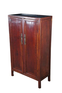 Vintage Chinese Ming Style Lacquered Elm Storage Cabinet Armoire Wardrobe