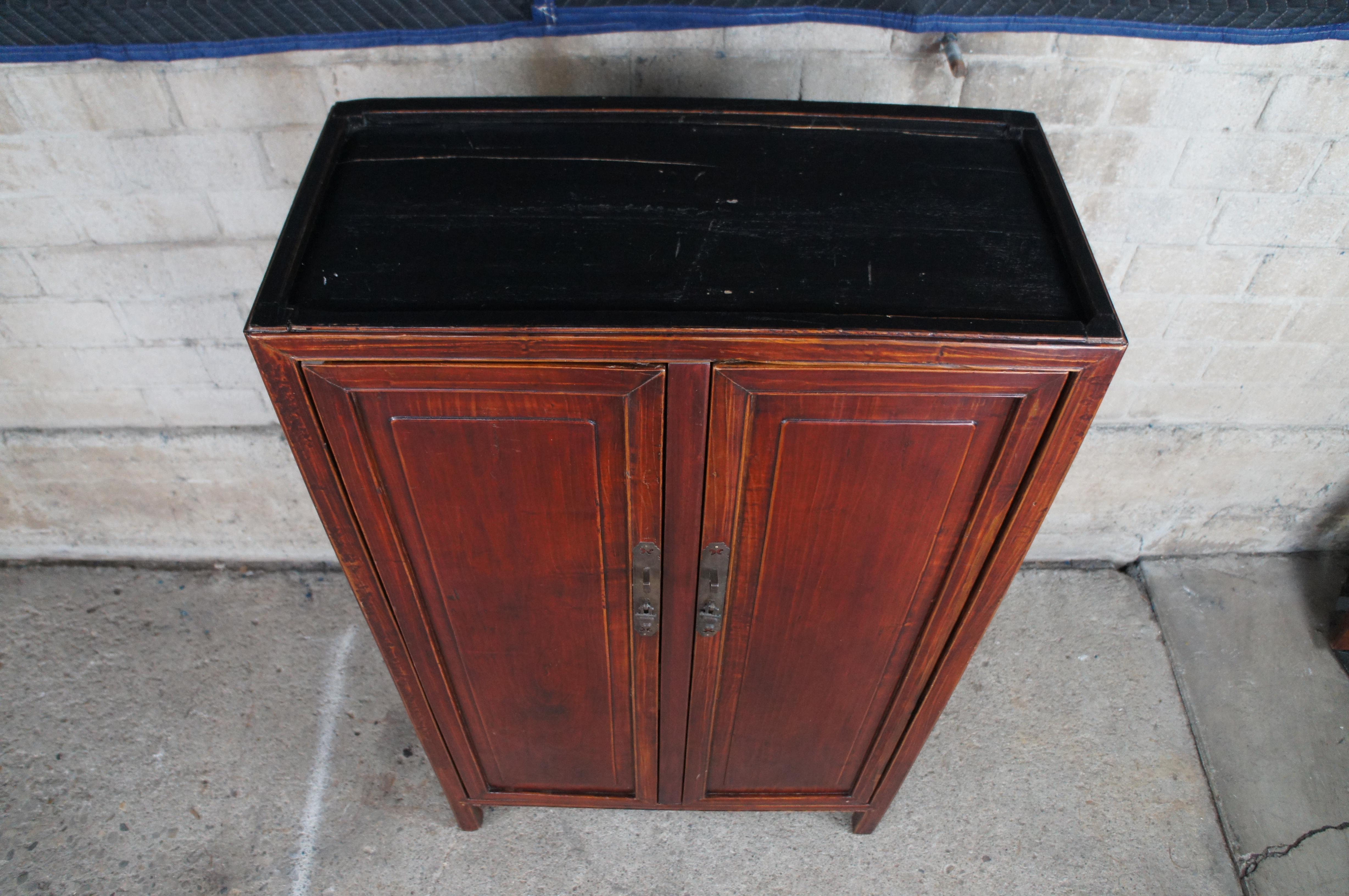 20th Century Vintage Chinese Ming Style Lacquered Elm Storage Cabinet Armoire Wardrobe