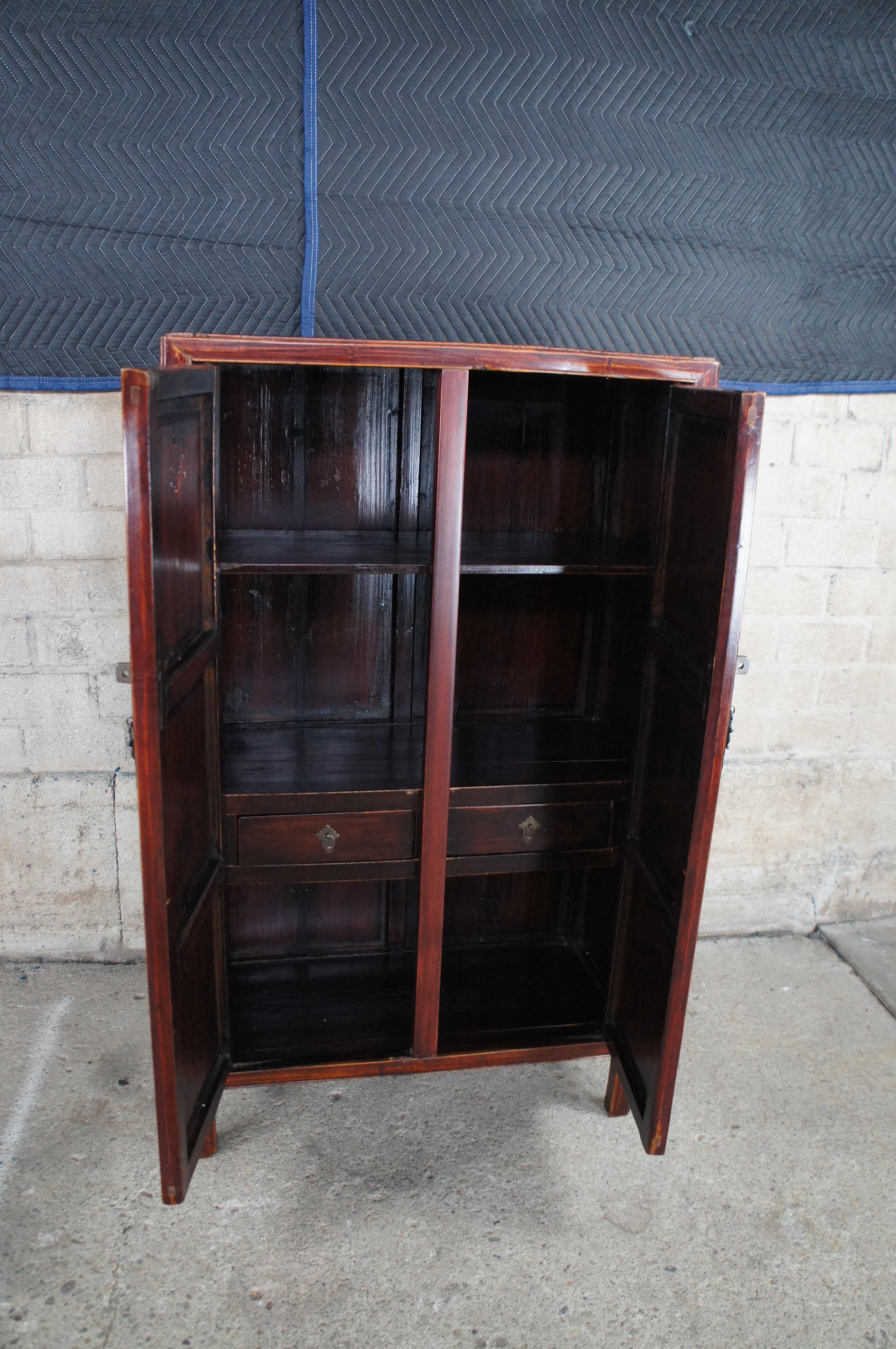 Vintage Chinese Ming Style Lacquered Elm Storage Cabinet Armoire Wardrobe For Sale 2