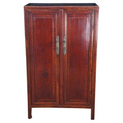 Vintage Chinese Ming Style Lacquered Elm Storage Cabinet Armoire Wardrobe