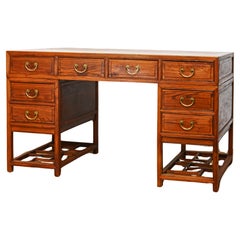 Vintage Chinese Ming Style Three Part 8 Drawer Elm Wood Scholar's Desk, 1970's
