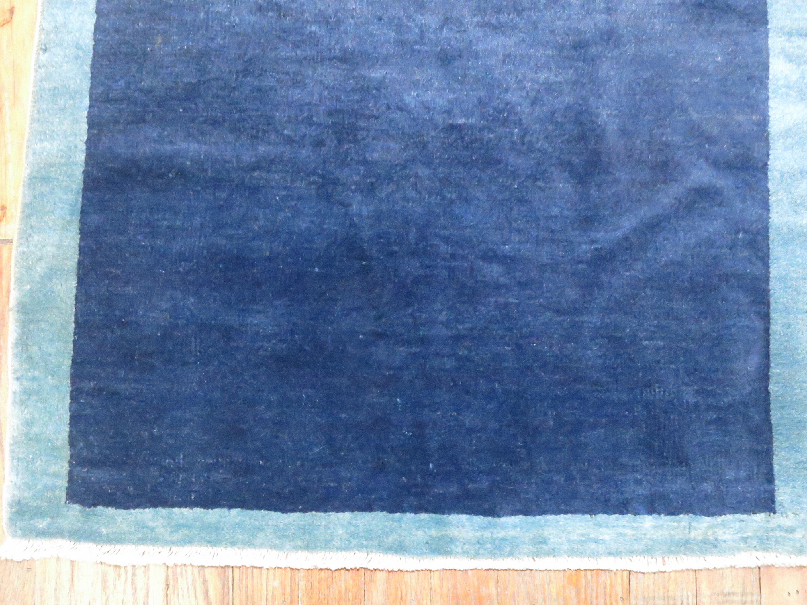Hand-Woven Blue Vintage Chinese Minimalist Rug For Sale