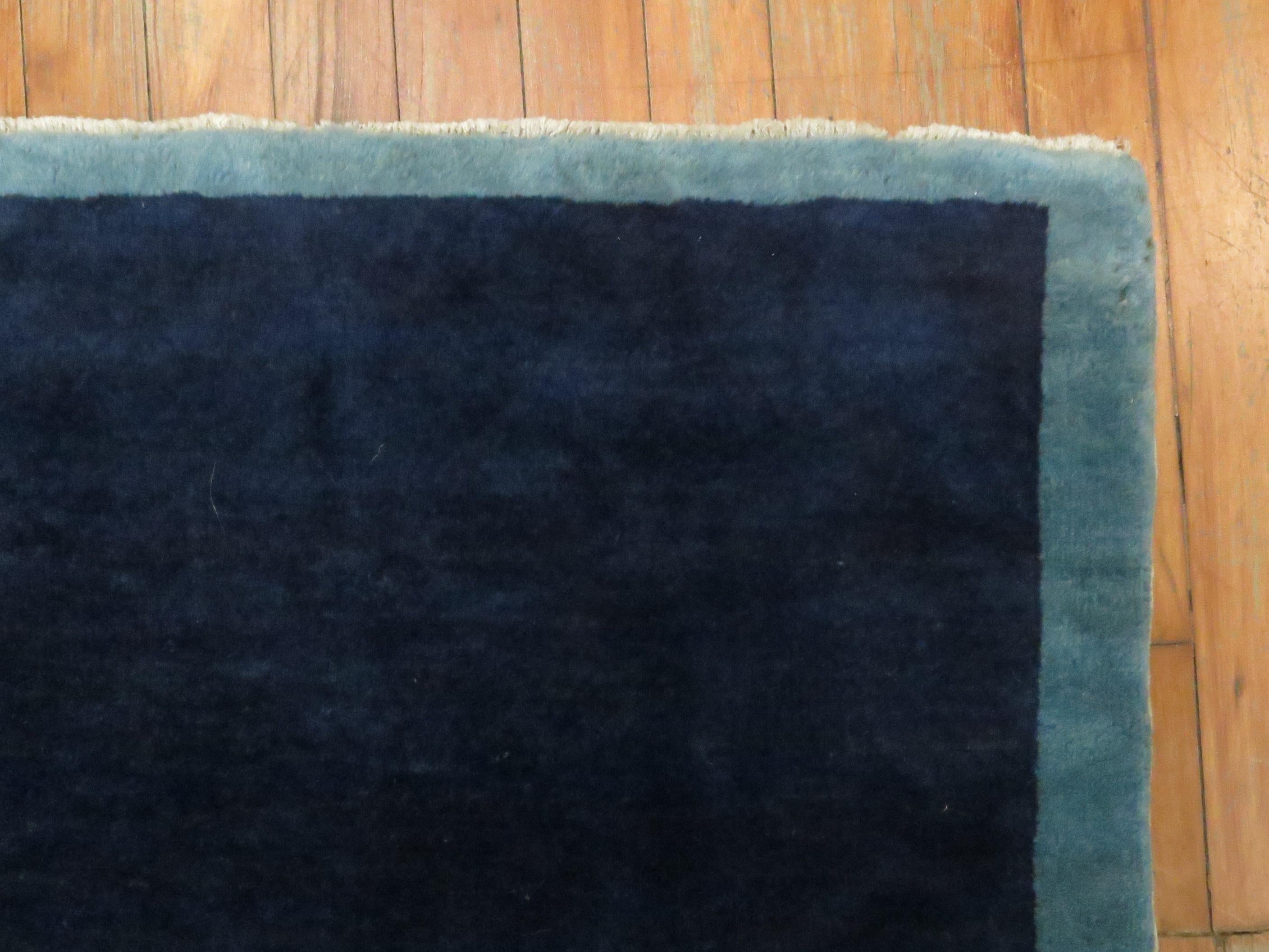 Blue Vintage Chinese Minimalist Rug For Sale 1