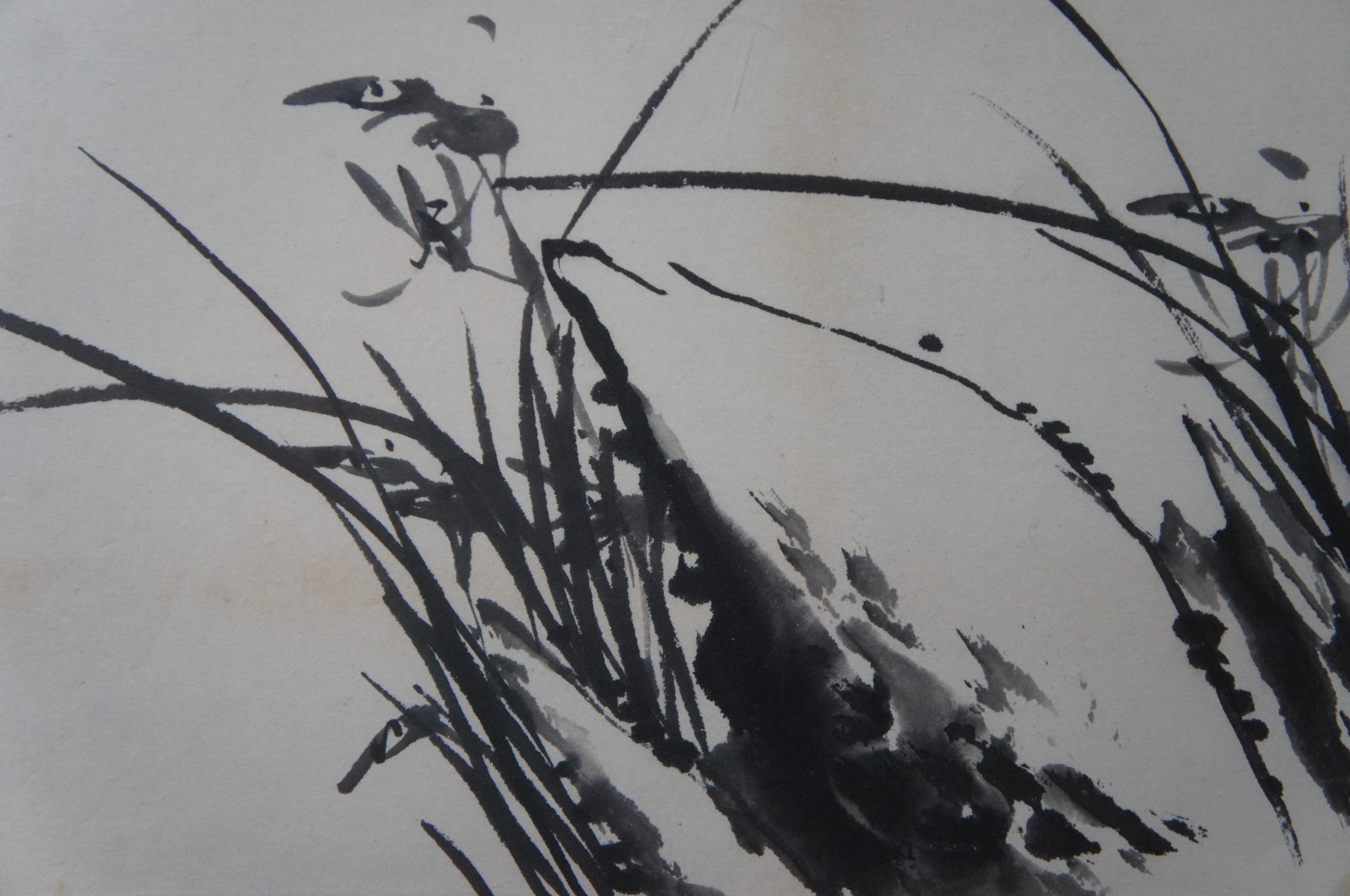Vintage Chinese Orchid Flower Landscape Scroll Poem & Painting 37