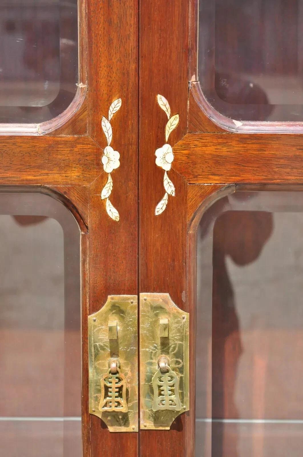 Vintage Chinese Mother of Pearl Hardwood China Cabinet Curio Display Wall Unit For Sale 3