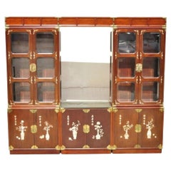 Chinesischer Perlmutt Hartholz China Schrank Curio Vitrinen-Wandschrank