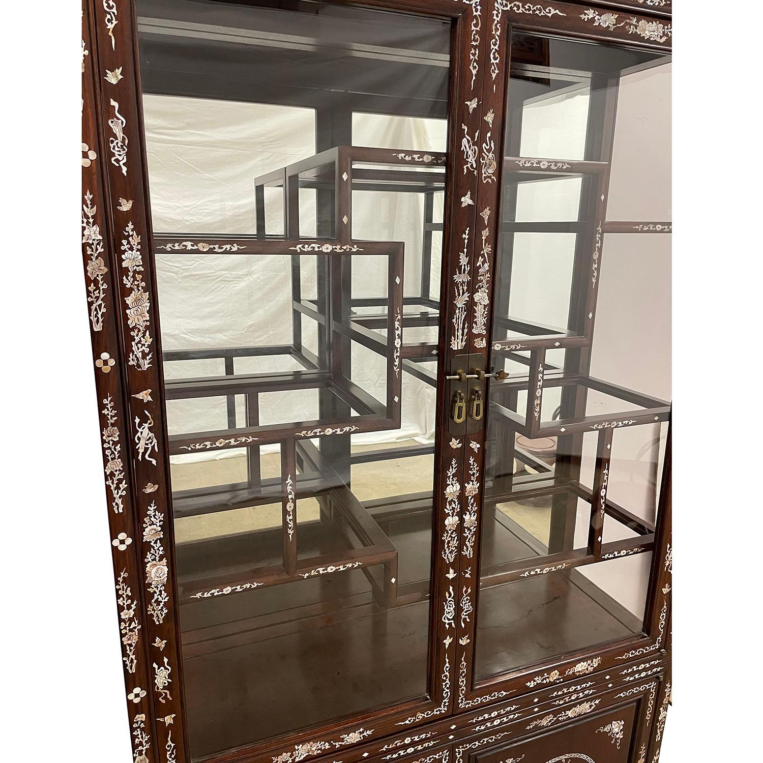 Vintage Chinese Mother of Pearl Inlay Rosewood Display/Curio Cabinet 1