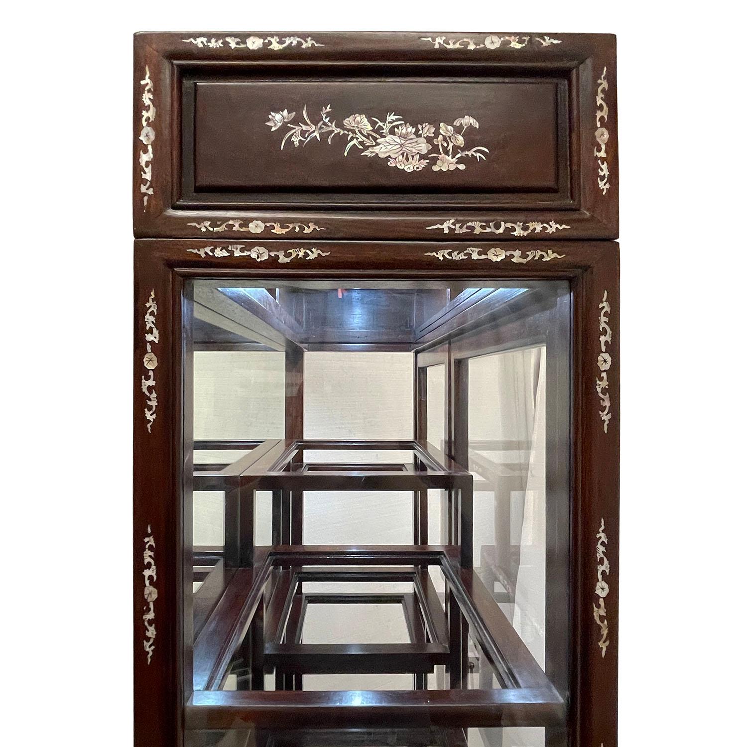 Vintage Chinese Mother of Pearl Inlay Rosewood Display/Curio Cabinet 3