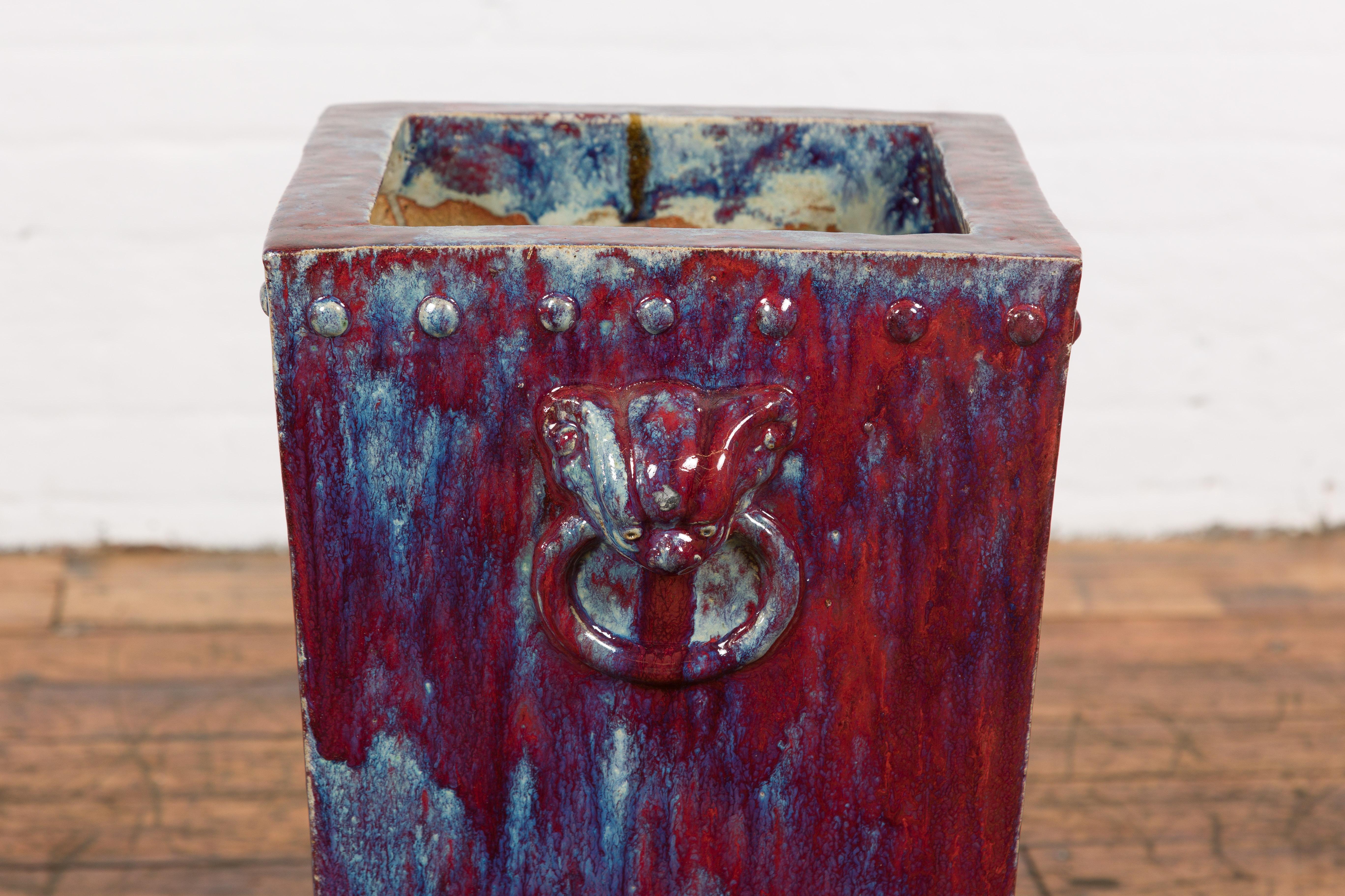 Red and Blue Chinese Vintage Ceramic Planter For Sale 10