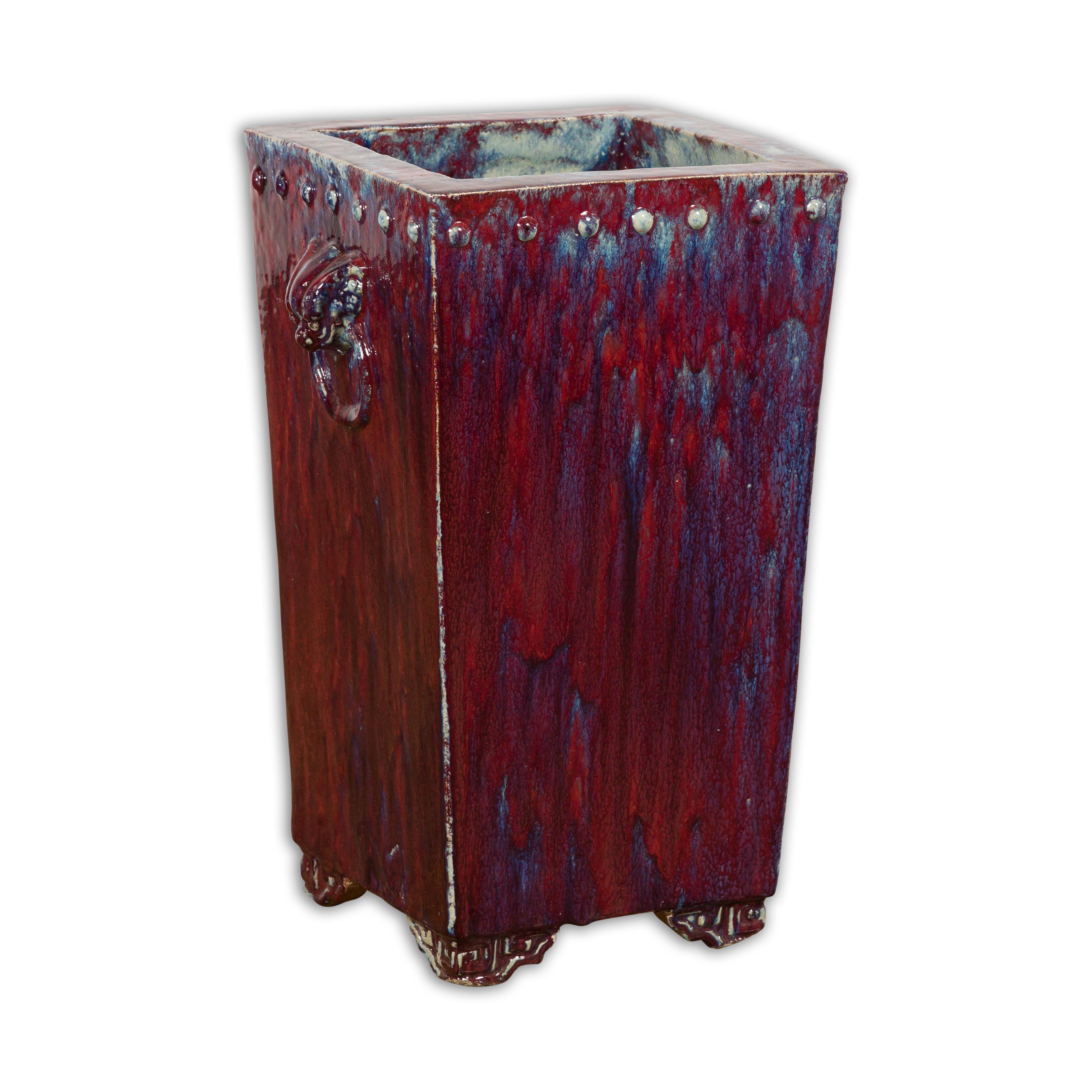 Red and Blue Chinese Vintage Ceramic Planter For Sale 14