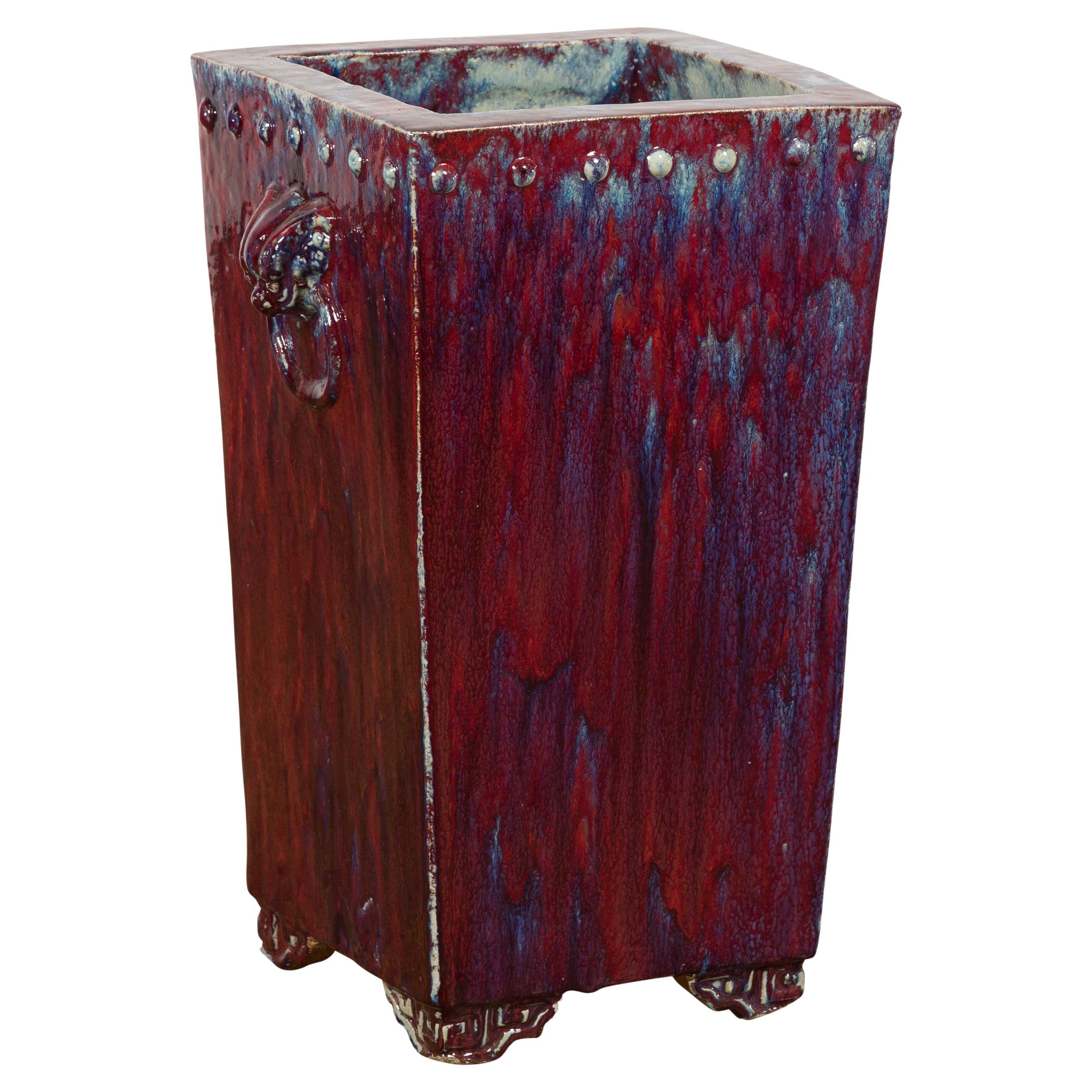 Red and Blue Chinese Vintage Ceramic Planter For Sale