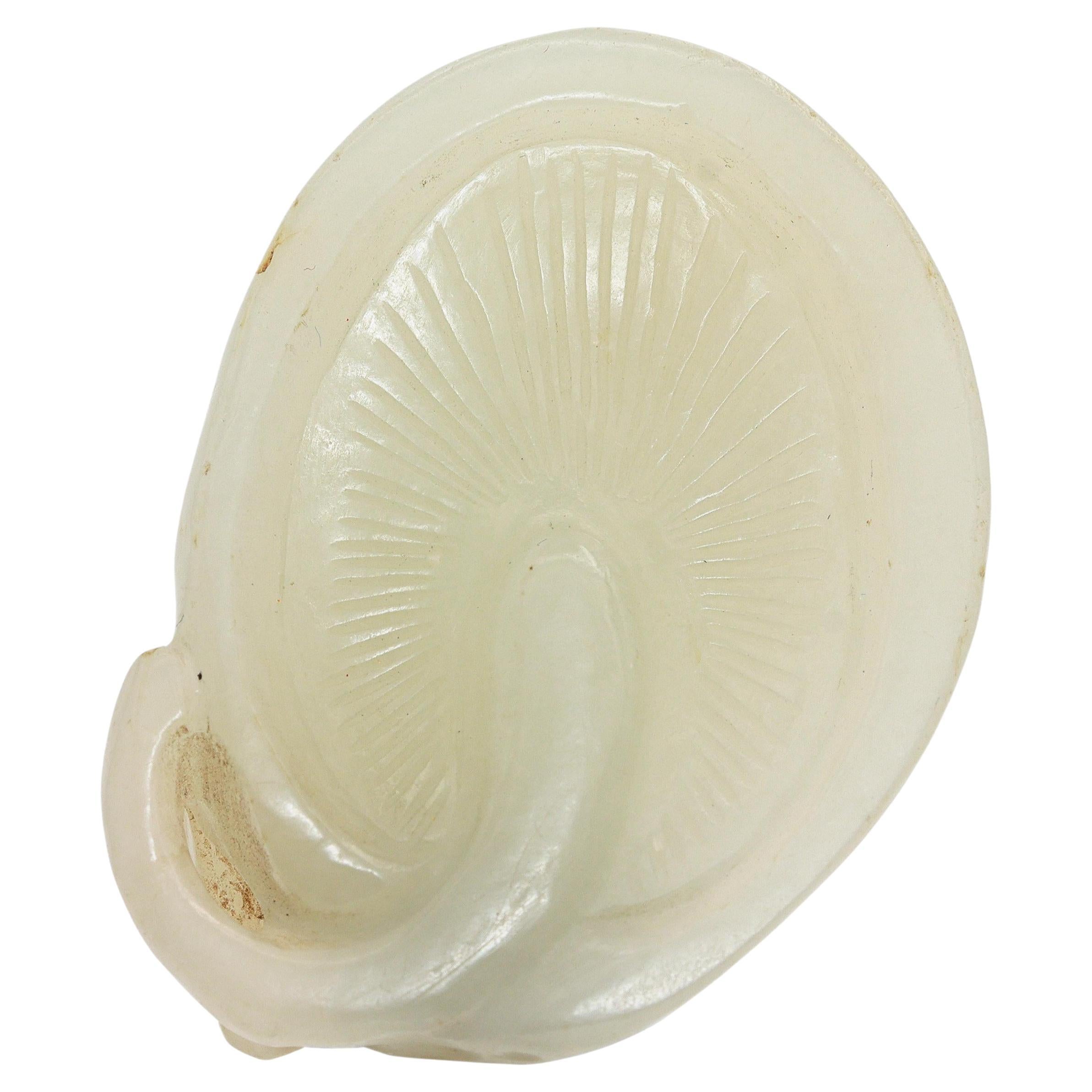 Vintage Chinese Mutton Fat Jade Lingzhi Reishi Pendant For Sale