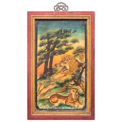 Vintage Chinese Mythological Lion Painted Panel