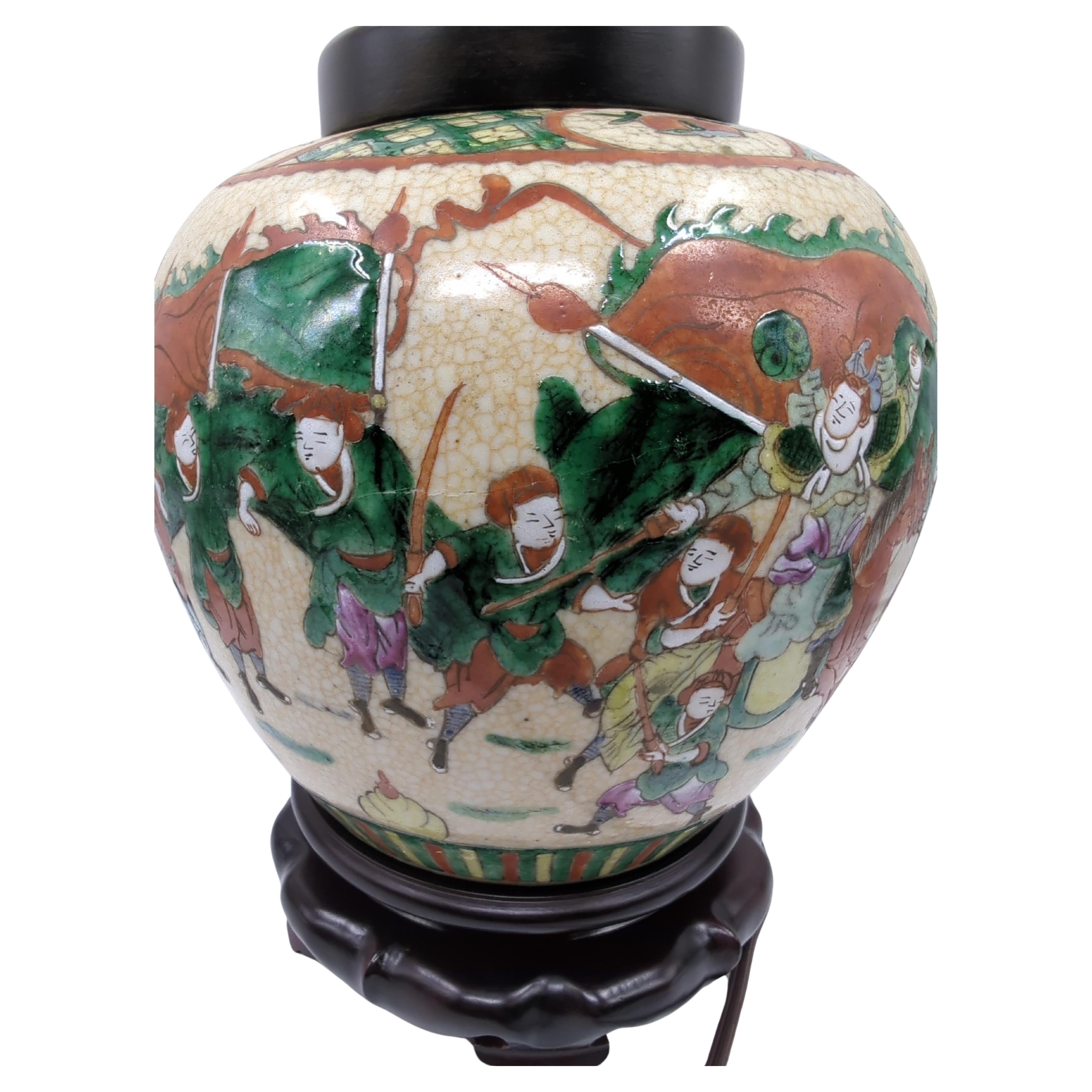 20th Century Vintage Chinese Porcelain Nanking Crackle Glaze Famille Rose Vase Lamp 20c For Sale