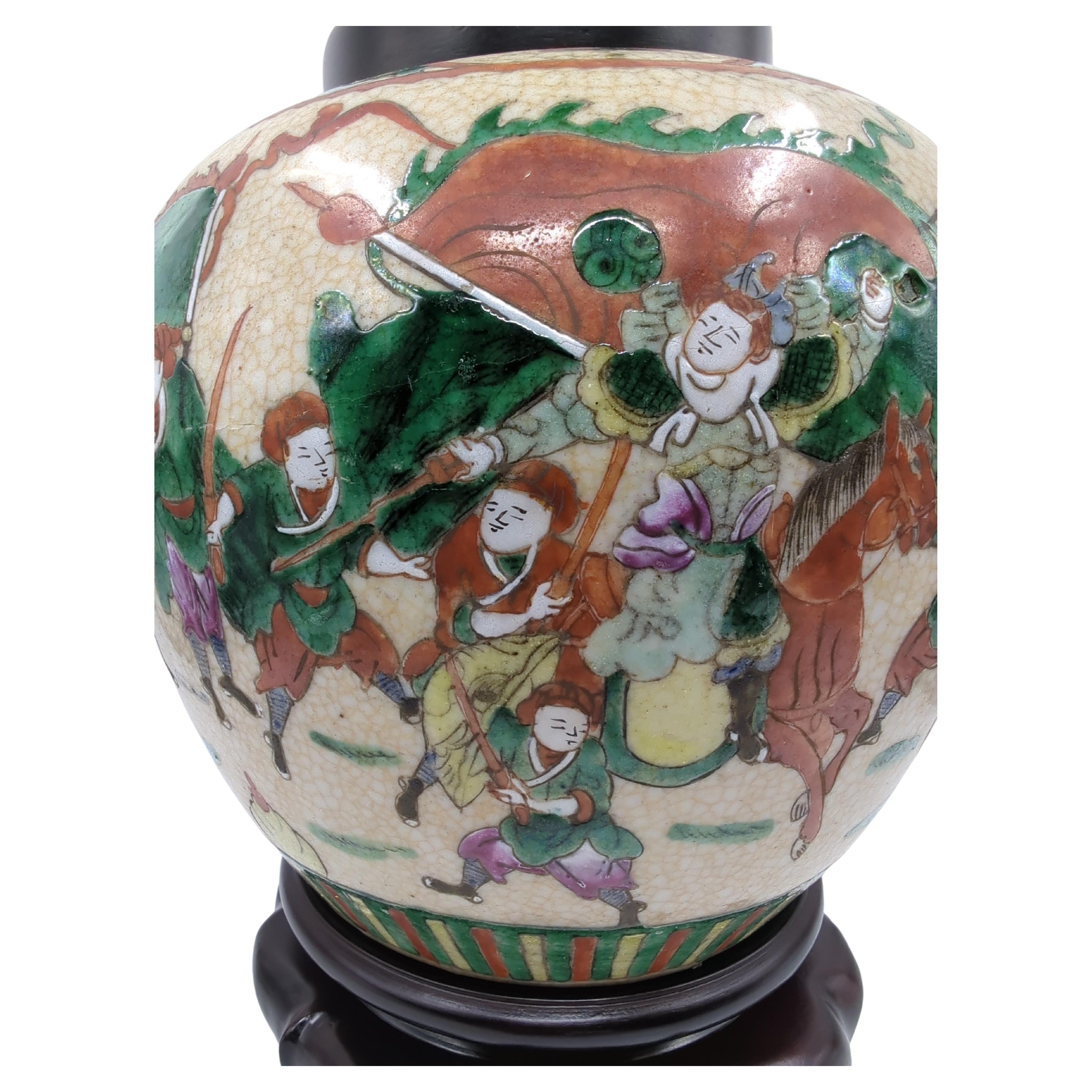 Vintage Chinese Porcelain Nanking Crackle Glaze Famille Rose Vase Lamp 20c For Sale 3