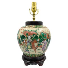 Vaso lampada vintage in porcellana cinese Nanking con smalto a crepe Famille Rose 20c