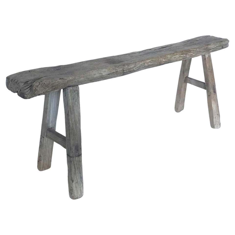 Rustic Elm Wood Bench at 1stDibs
