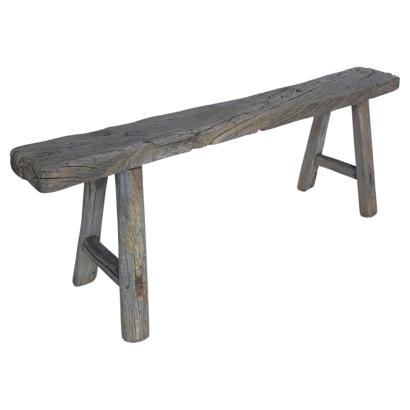 Vintage Chinese Narrow Elm Bench For Sale
