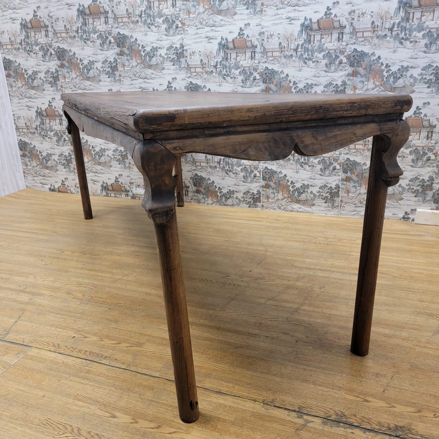 Late 20th Century Vintage Chinese Natural 6 Seat Elm Dining Table