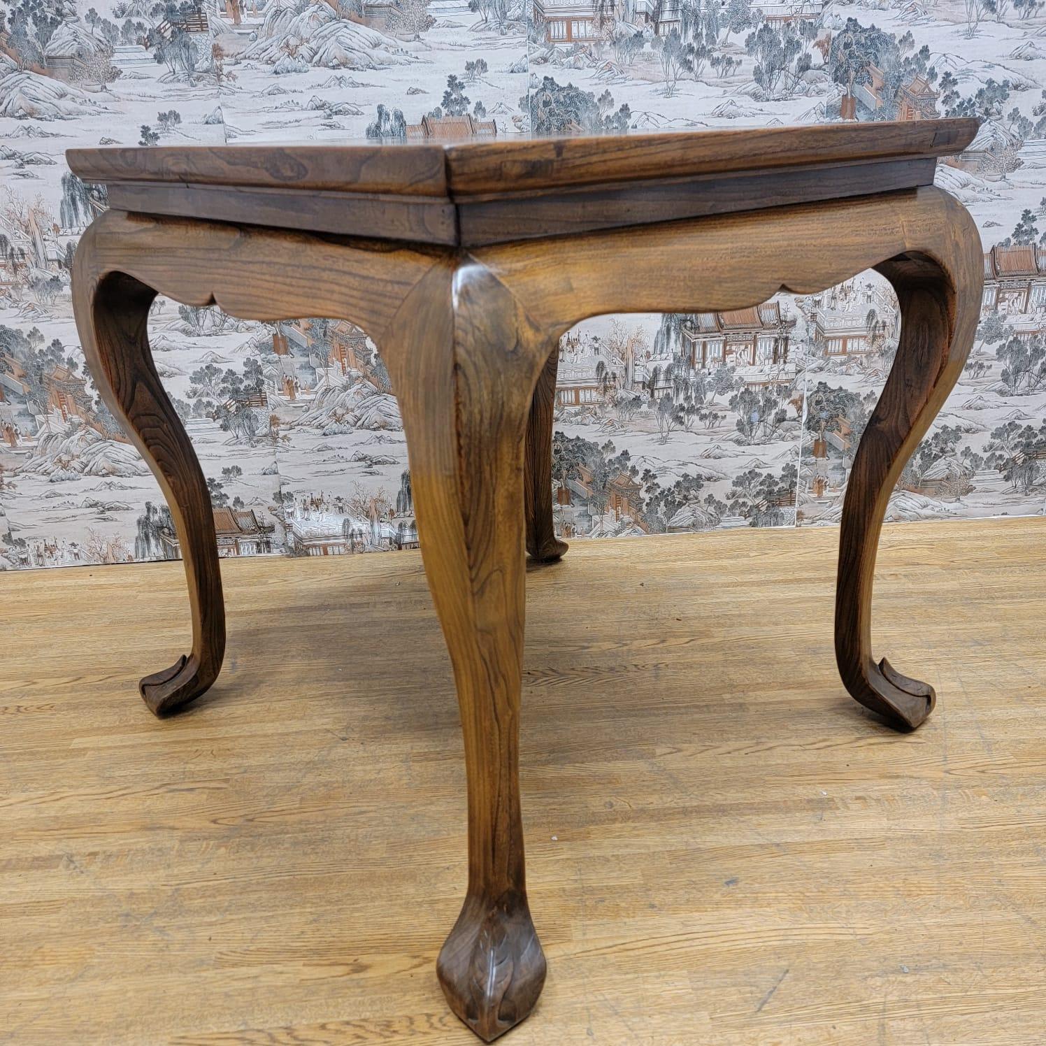 Intagliato a mano Tavolino da tè alto in olmo naturale cinese vintage con piedini decorativi in vendita