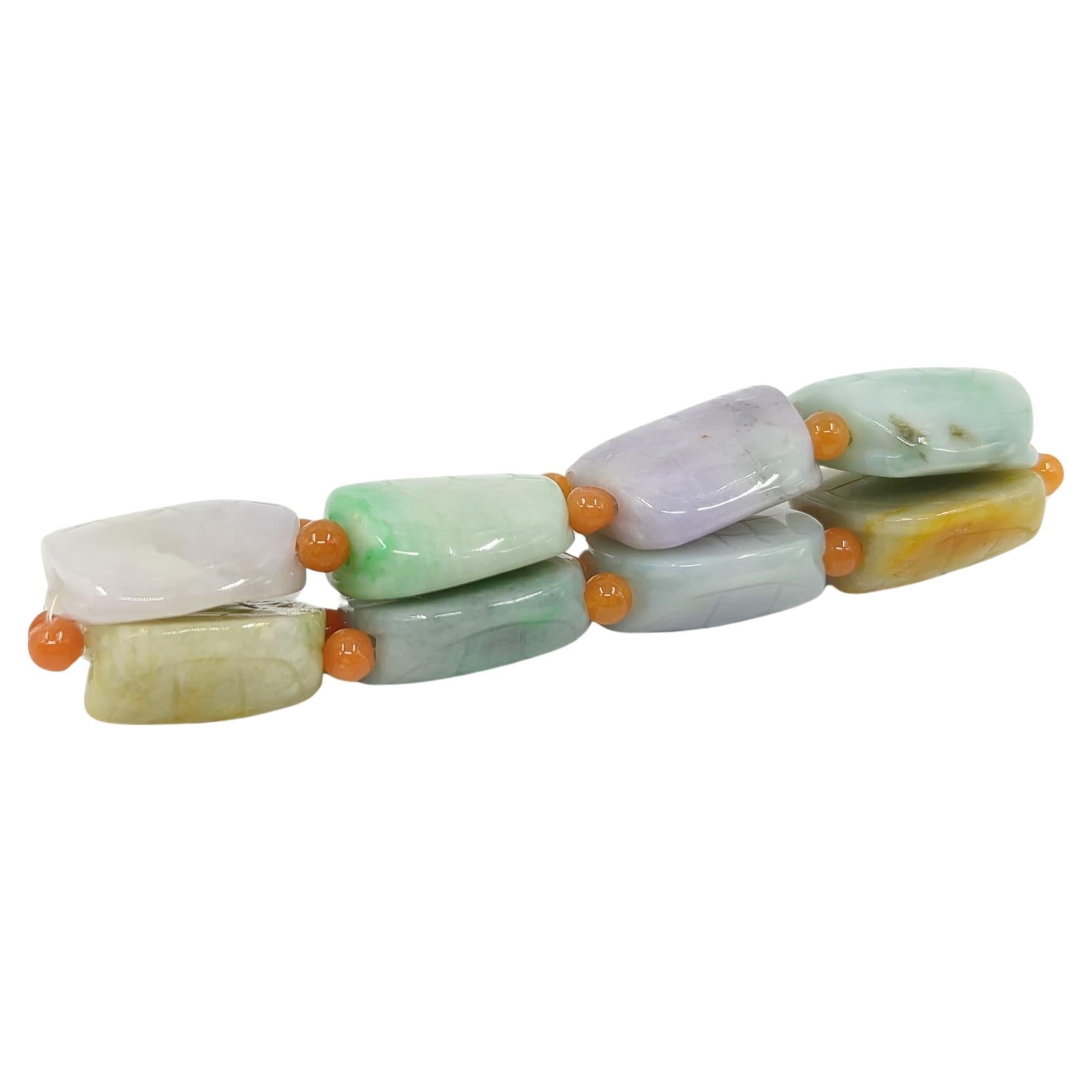 Vintage Chinese Natural Jadeite Turtle Shell Form Multi-Colored Beaded Bracelet For Sale 7