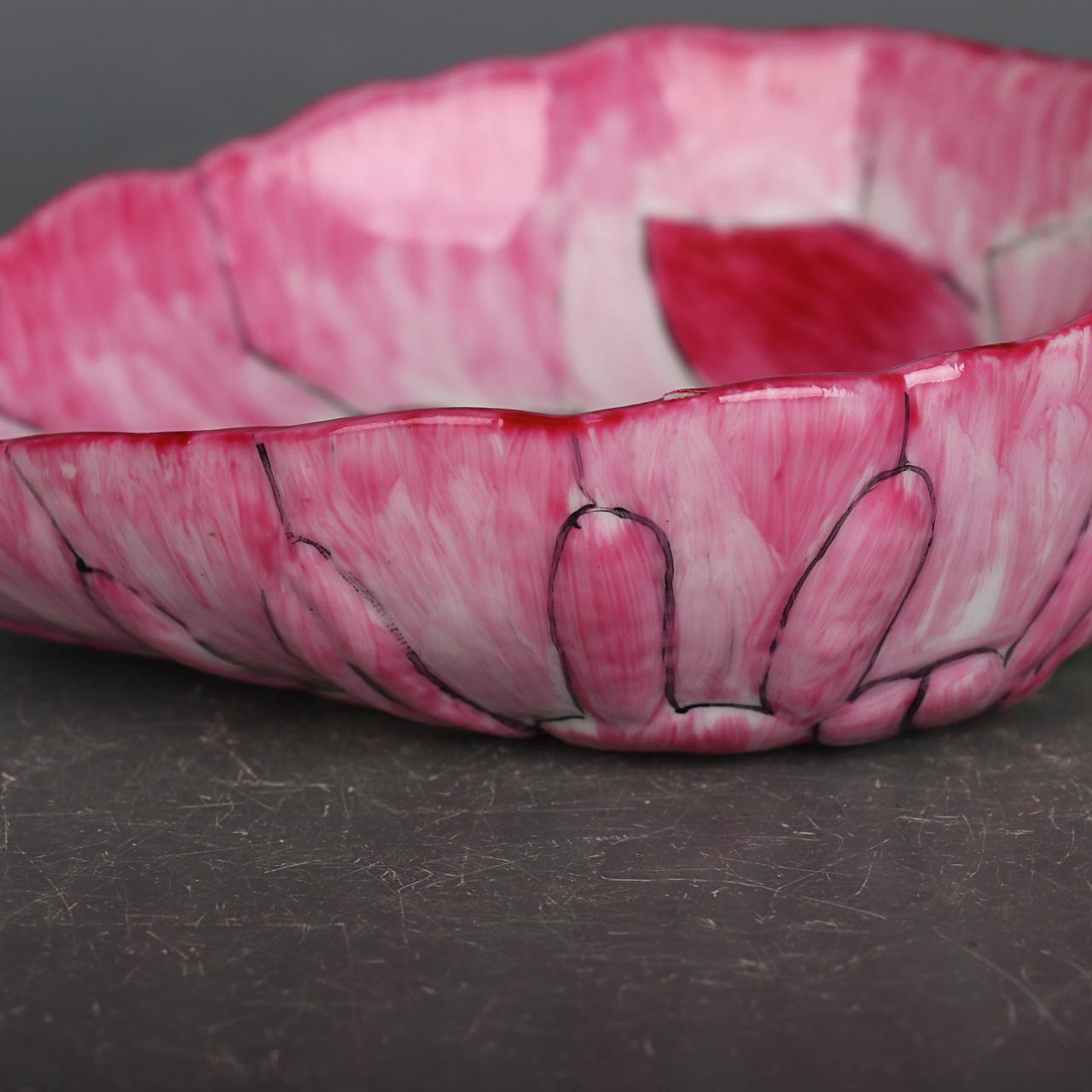 Ciotola vintage in porcellana rosa in stile Nature Leaf cinese in vendita 6