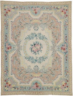 Vintage Chinese Floral Needlepoint Rug in French Victorian Style