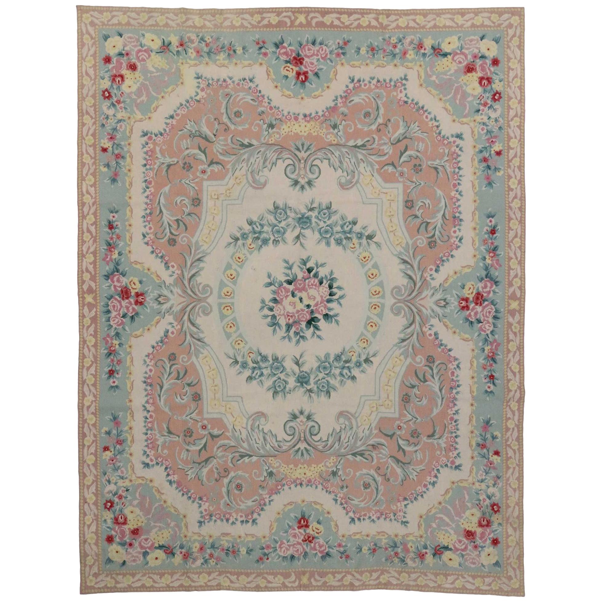 Vintage Chinese Floral Needlepoint Rug in French Victorian Style at 1stDibs