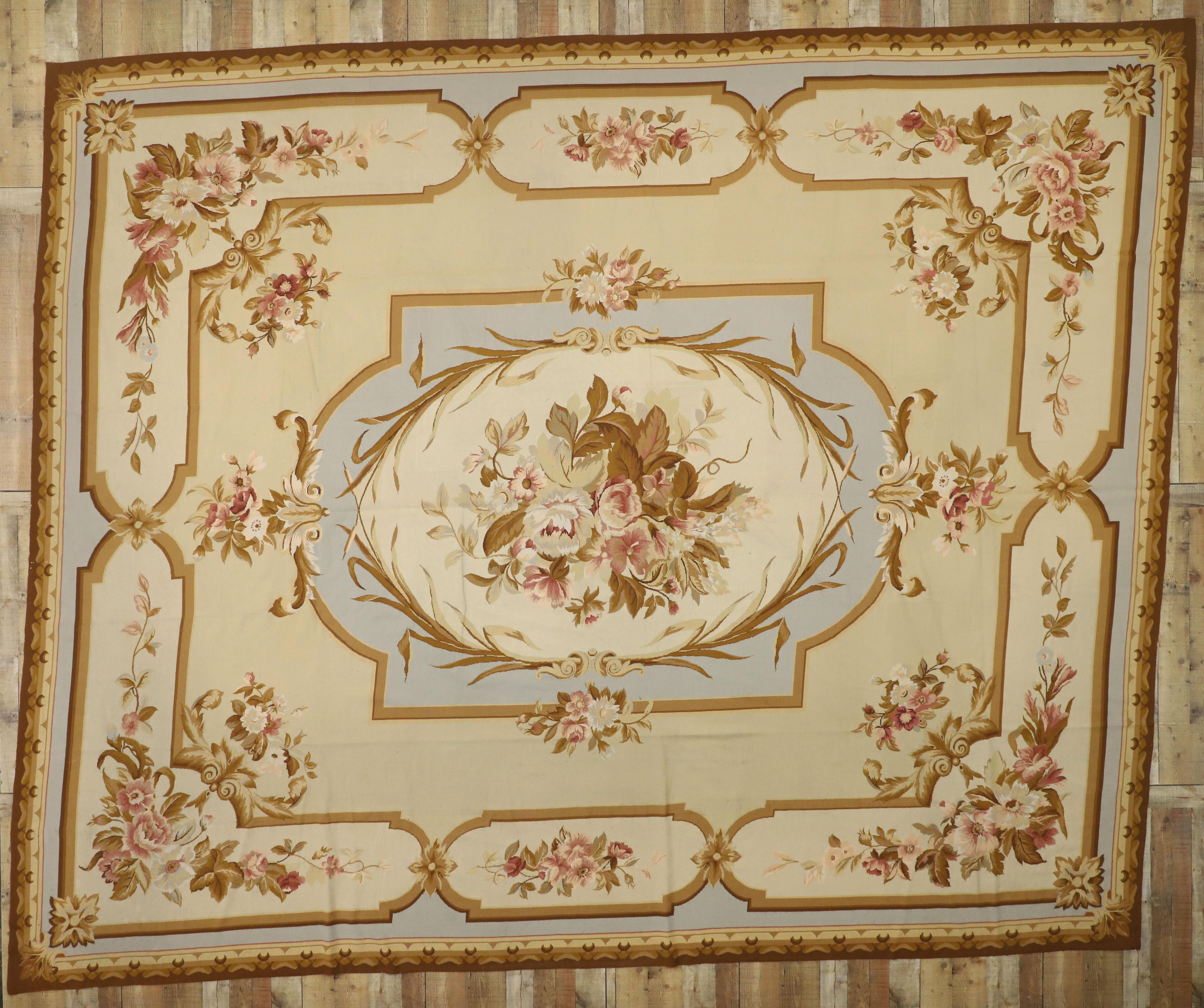 Wool Vintage Chinese Needlepoint Rug with Aubusson Design and French Provincial Style