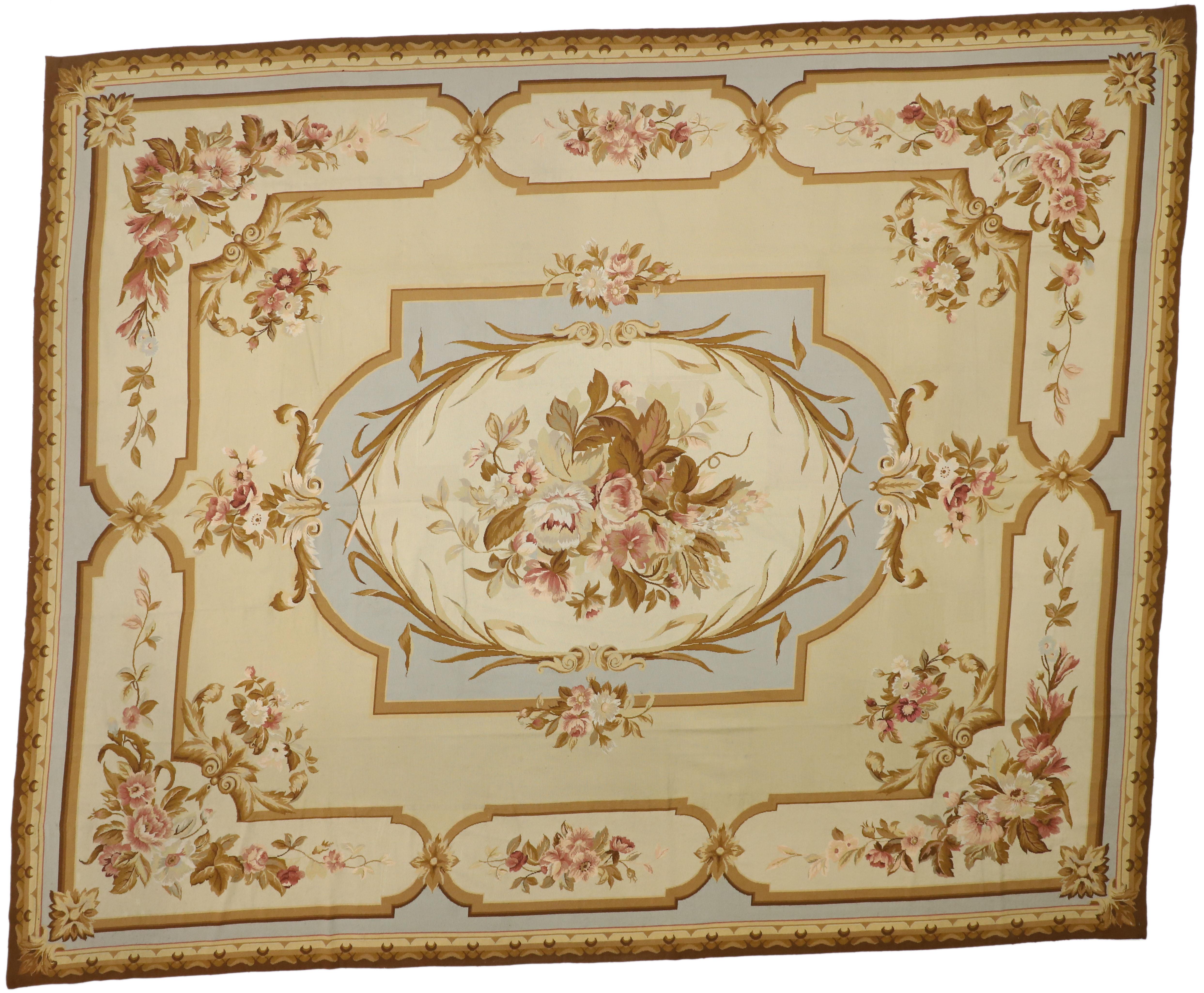76741 Vintage Chinese Needlepoint Rug with Aubusson Design and French Provincial Style. Regal, refined and opulent, French Provincial style is always trending. Whether cozy casual of French country or the lavish Rococo, this vintage Chinese
