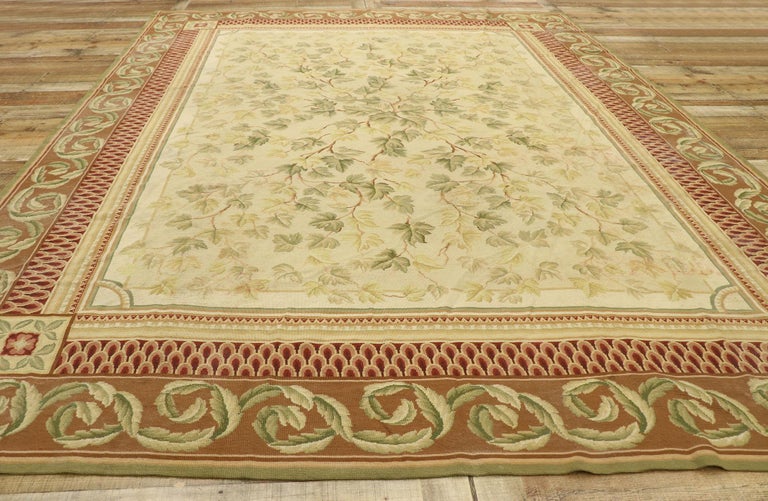 Vintage Chinese Needlepoint Rug with English Cottage Style For Sale at