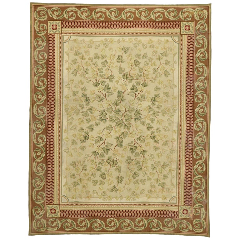 Vintage Chinese Needlepoint Rug with English Cottage Style For Sale at