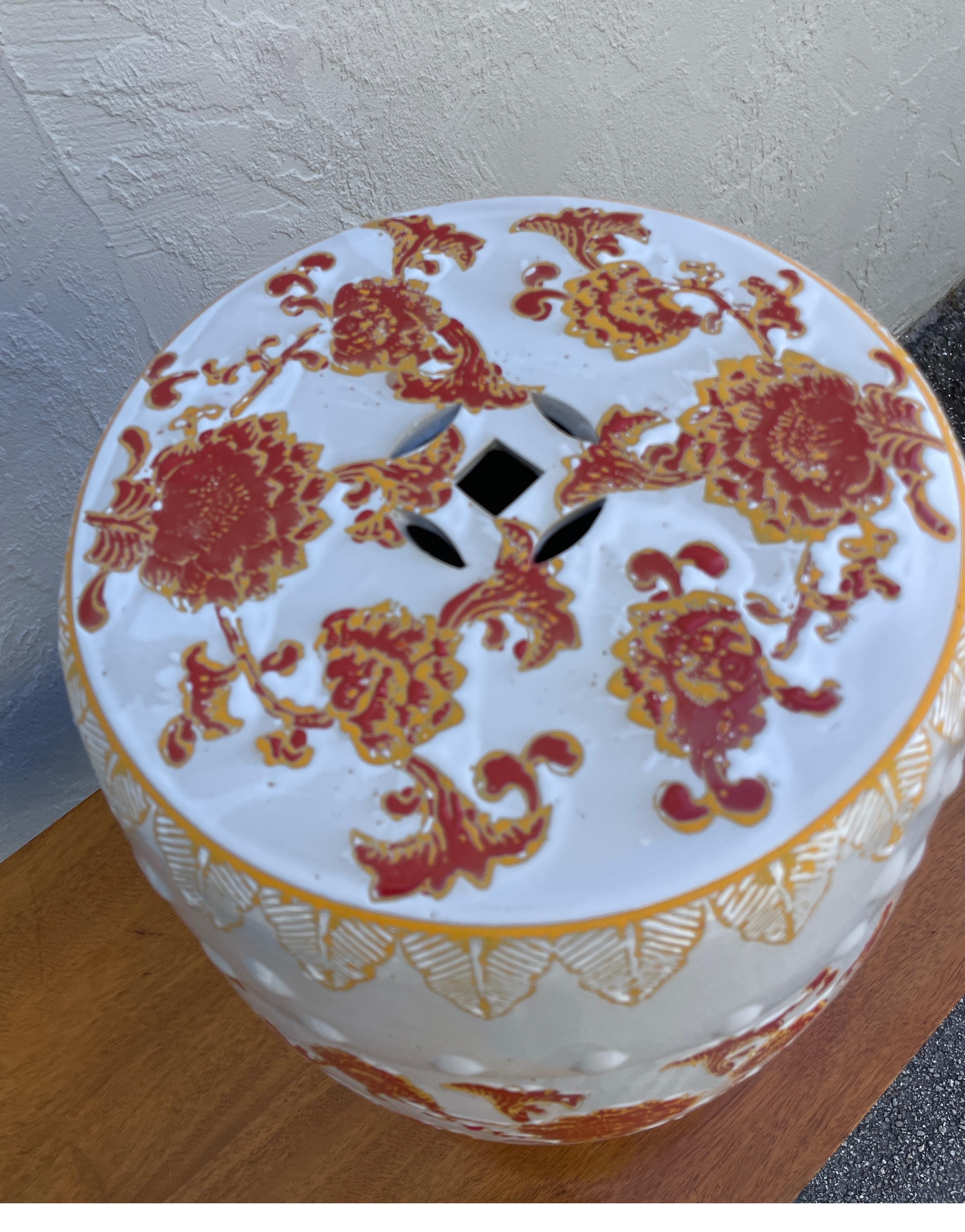 20th Century Vintage Chinese Orange & White Garden Seat For Sale