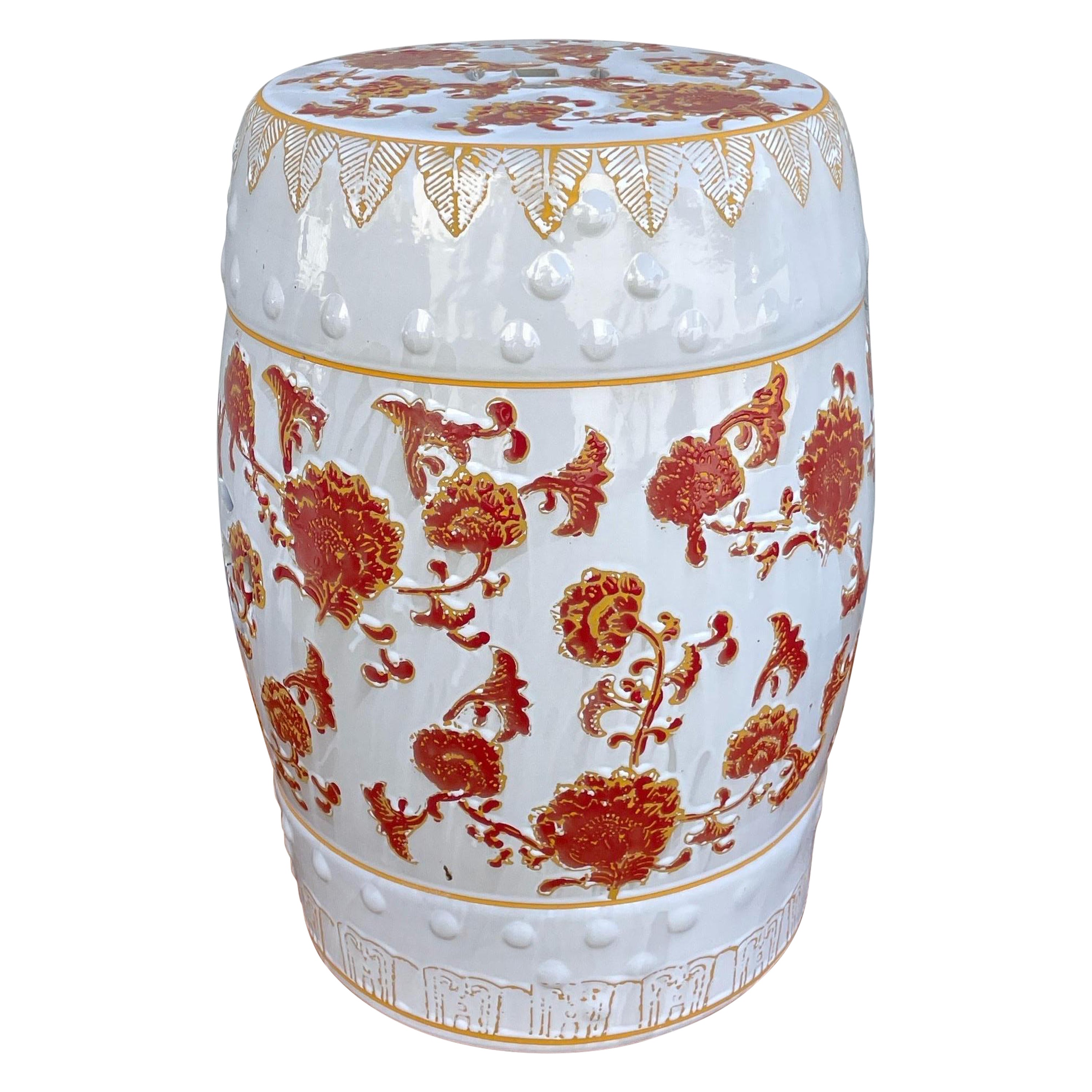 Chinesischer orange-weißer Vintage-Gartensitz
