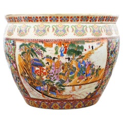 Vintage Chinese Oriental Ceramic Fish Bowl Planter – Decorative Jardinière