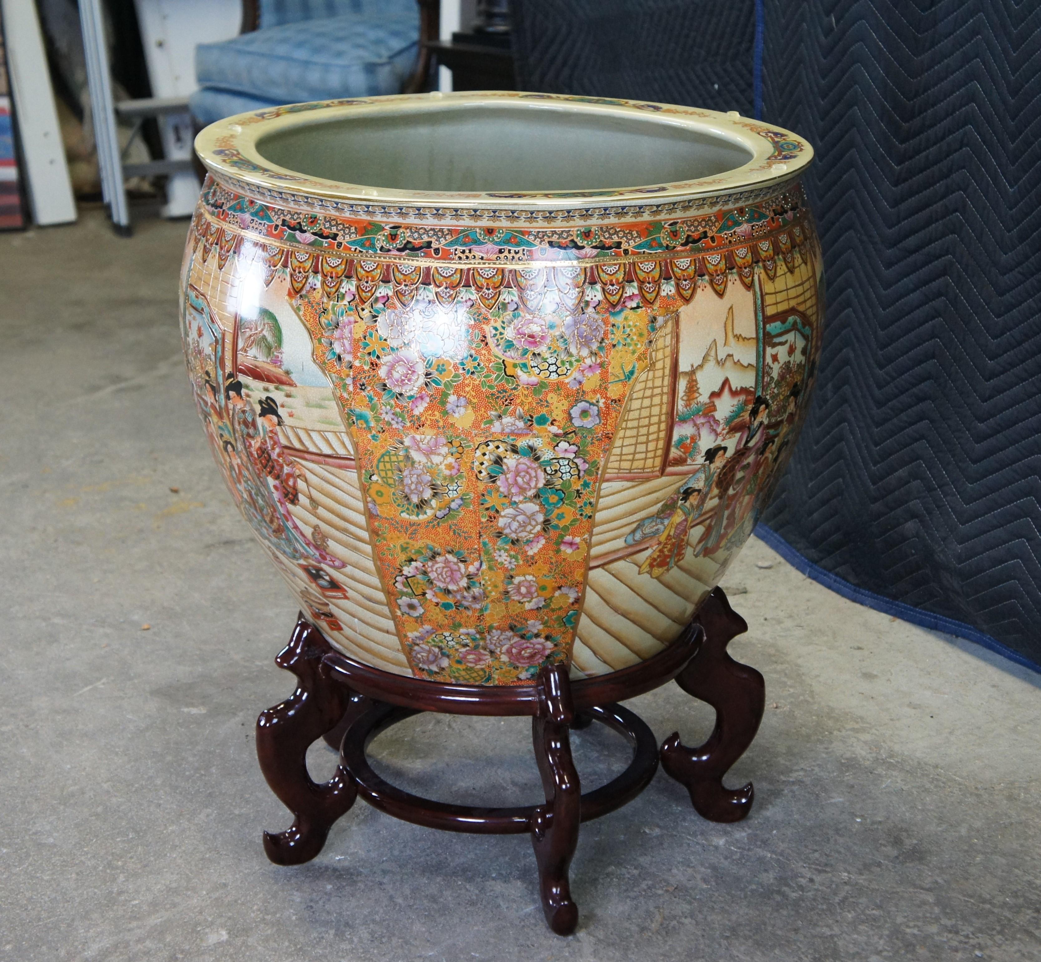 Vintage Chinese Oriental Famille Rose Porcelain Fish Bowl Breakfast Dining Table For Sale 2