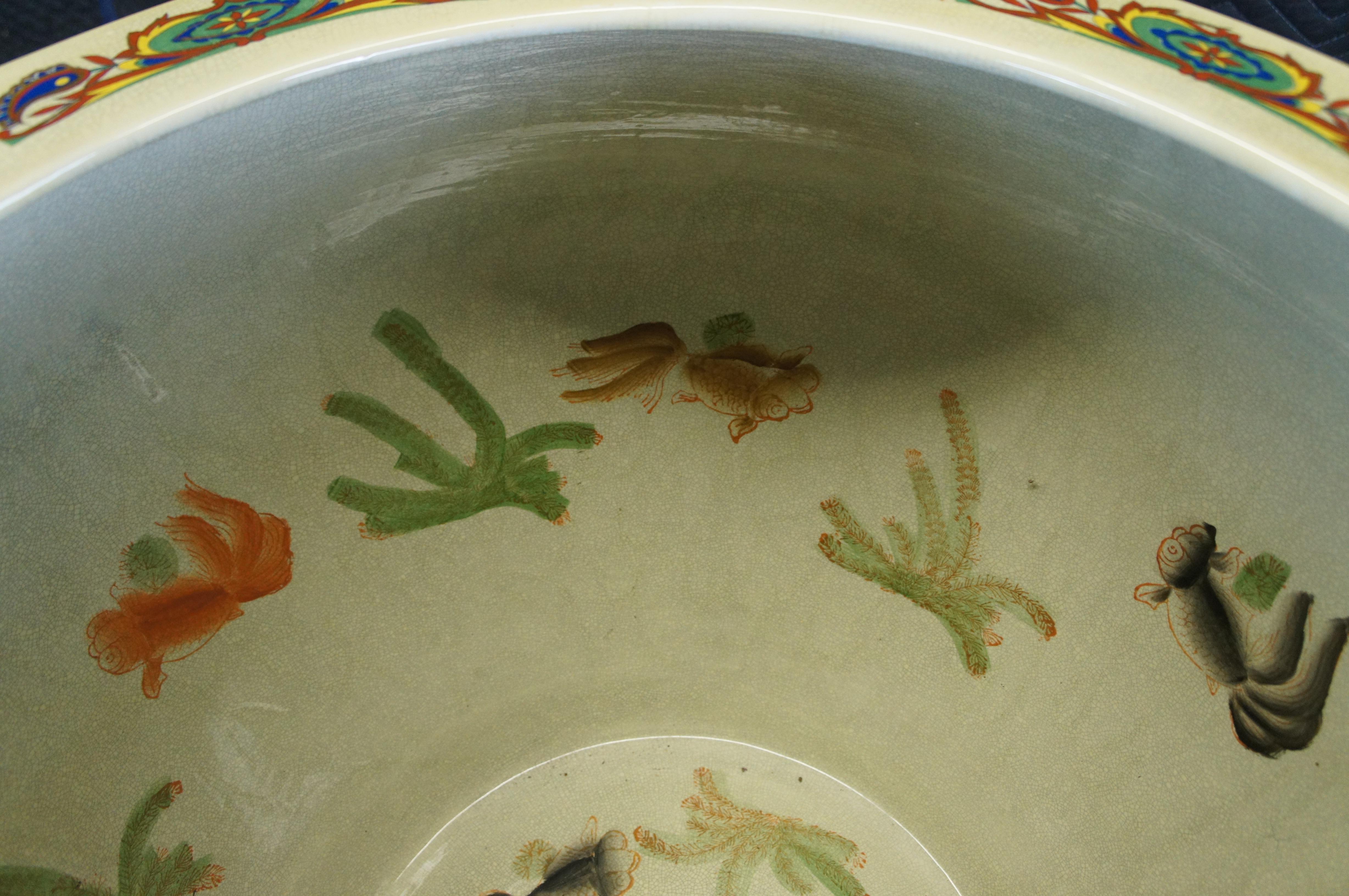 Vintage Chinese Oriental Famille Rose Porcelain Fish Bowl Breakfast Dining Table For Sale 3