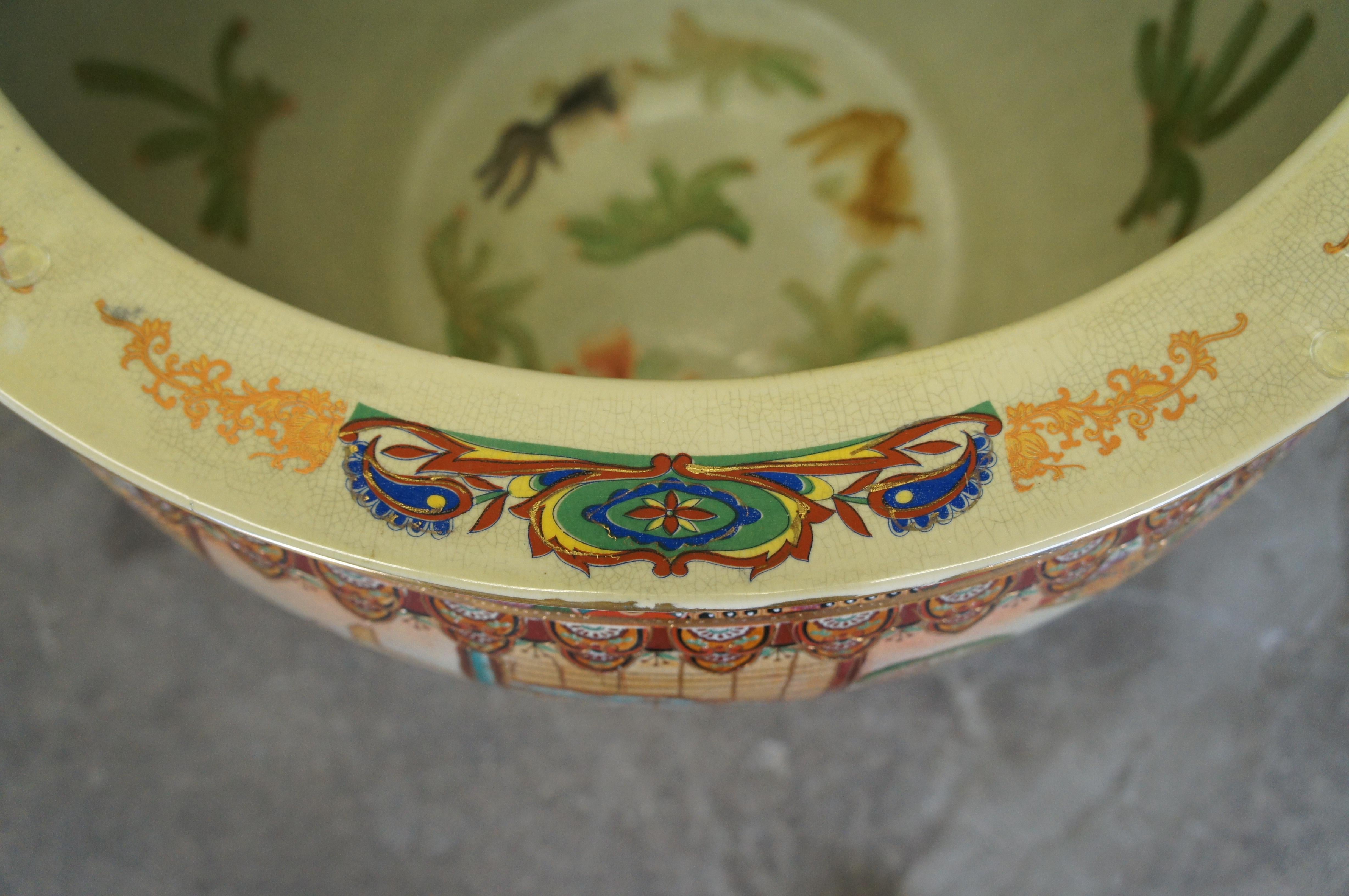 Vintage Chinese Oriental Famille Rose Porcelain Fish Bowl Breakfast Dining Table For Sale 4